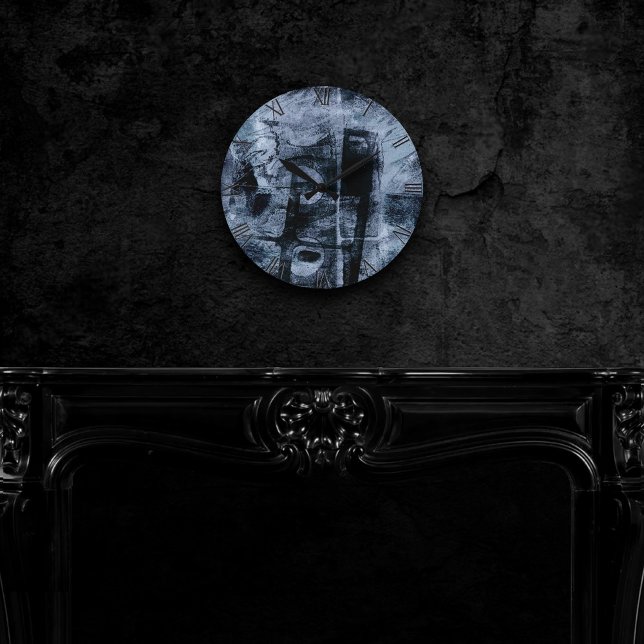 Painted Graffiti Grunge | Dark Navy and Denim Blue Round Clock (Creator Uploaded)