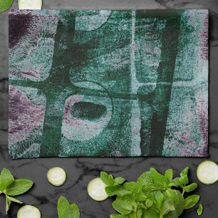 Painted Graffiti Grunge   Moody Plum Purple Green Tea Towel