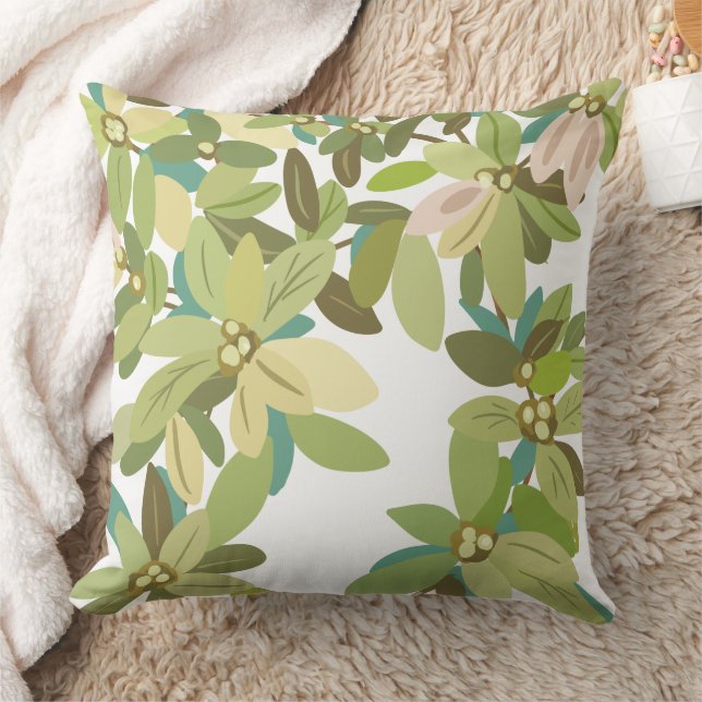 Painted Green Leaves Botanical Greenery Art Cushion (Blanket)