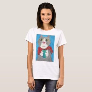 Painted Grey Cat with Coffee T-Shirt