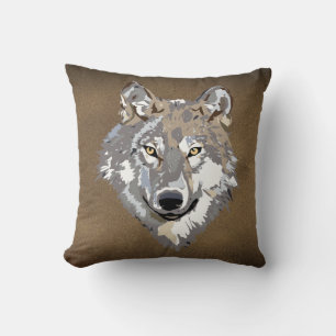 Painted Grey Wolf Head Design Throw Pillow