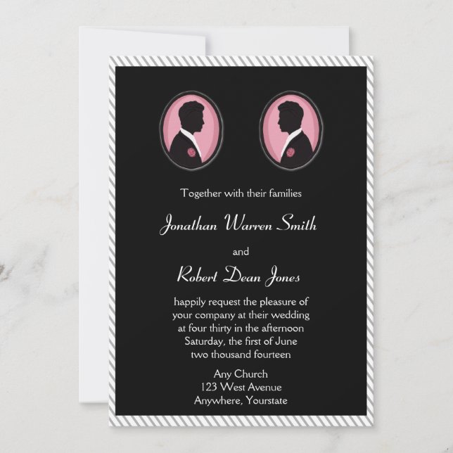 Painted Groom Silhouettes Gay Wedding Invitation (Front)