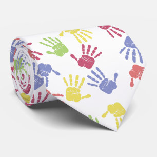 Painted Hand Print White Tie