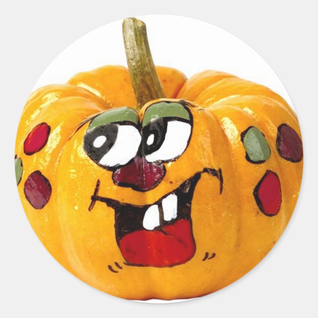 Painted Happy Pumpkin Face Classic Round Sticker (Front)