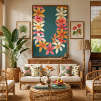 Painted Hawaiian Lei on Teal Art