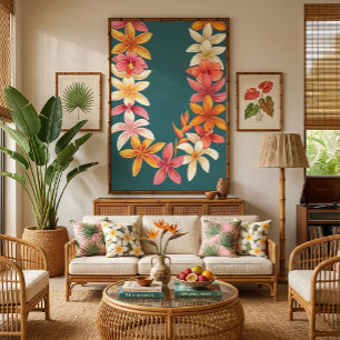 Painted Hawaiian Lei on Teal Art Canvas Print