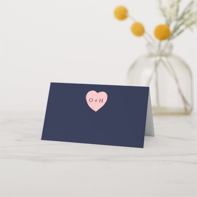 Painted Heart | Navy Wedding Folded Place Cards (Front)