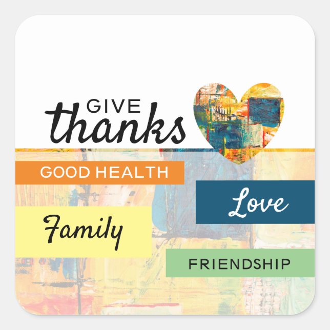 Painted Heart, Thanksgiving Square Sticker (Front)