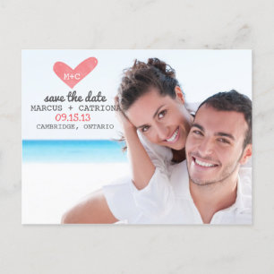 Painted Heart Typewritten Save the Date Postcard