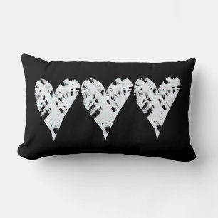painted hearts black and white modern decor  lumbar cushion