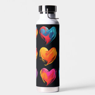Painted hearts on a black background water bottle