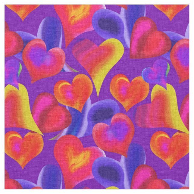 Painted Hearts on Purple | Valentine's Day Fabric (Close Up)