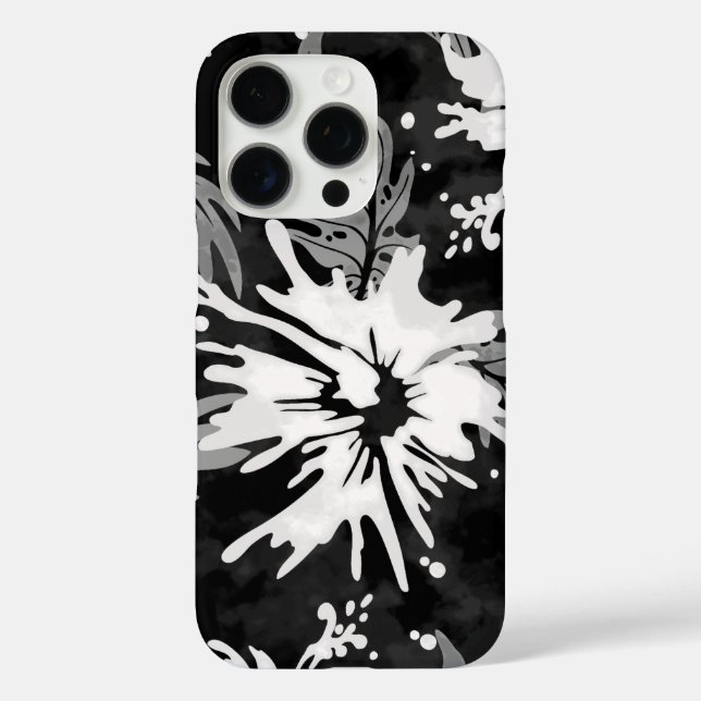Painted Hibiscus Hawaiian Floral  Black and White Case-Mate iPhone Case (Back)