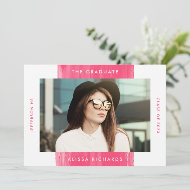 Painted Hot Pink | Photo Graduation Party Invitation (Standing Front)