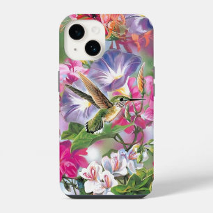 Painted hummingbird phone case: pink purple green iPhone 14 case