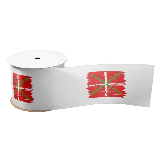 Painted Ikurriña with outline of Basque Country, Satin Ribbon (Spool)