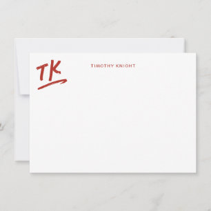 Painted Initials Monogram Red Personalised Flat Card