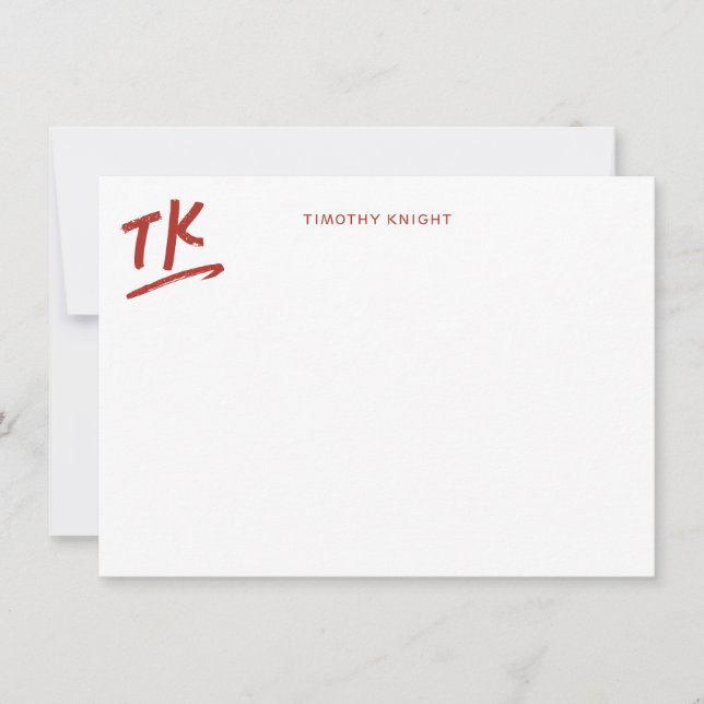Painted Initials Monogram Red Personalised Flat Card (Front)