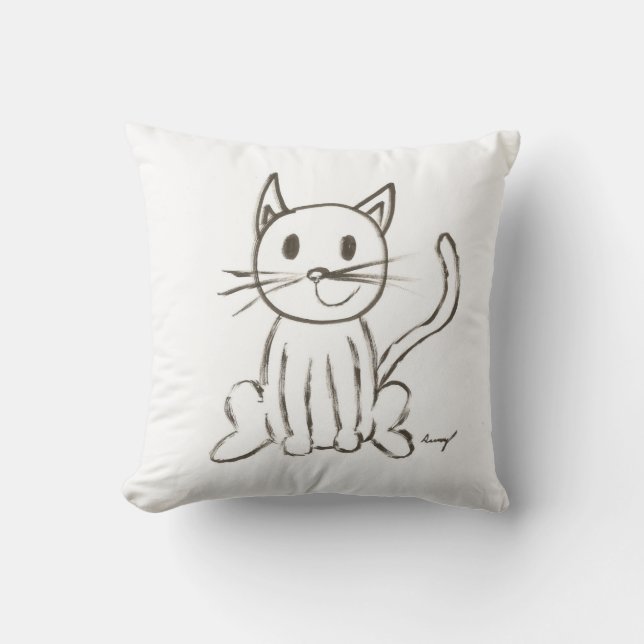Painted Kitty Pillow - Blue (Front)