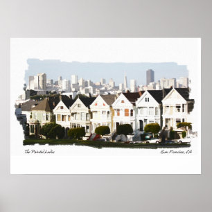 Painted Ladies of San Francisco Watercolor Poster