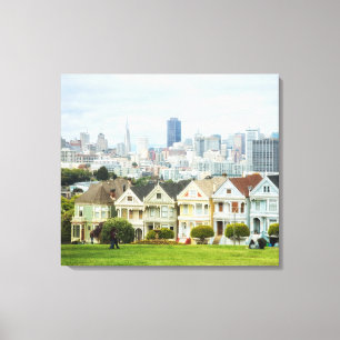 Painted Ladies, Victorian houses and skyline Canvas Print