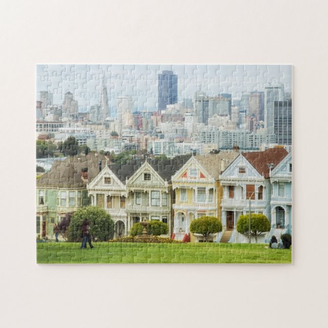 Painted Ladies, Victorian houses and skyline Jigsaw Puzzle (Horizontal)