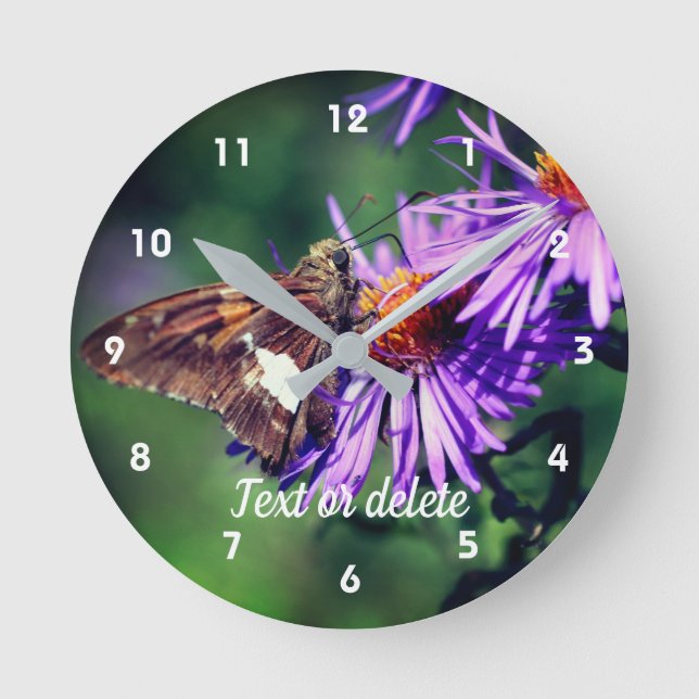 Painted Lady Butterfly Aster Flower Personalised Round Clock (Front)