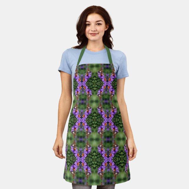 Painted Lady Butterfly On Aster Flower Abstract   Apron (Worn)