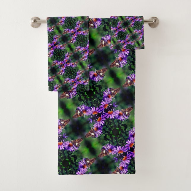 Painted Lady Butterfly On Aster Flower Abstract   Bath Towel Set (Insitu)