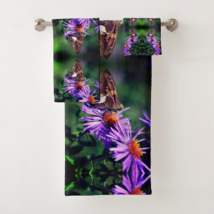 Painted Lady Butterfly On Aster Flower Abstract Bath Towel Set