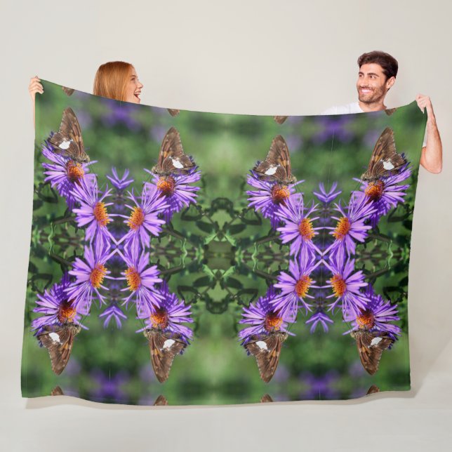 Painted Lady Butterfly On Aster Flower Abstract   Fleece Blanket (In Situ)