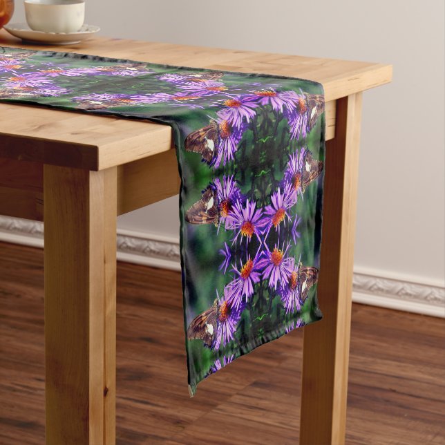 Painted Lady Butterfly On Aster Flower Abstract Short Table Runner (In Situ)