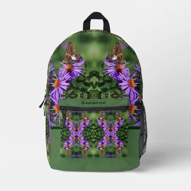 Painted Lady Butterfly On Flower Personalised Printed Backpack (Front)