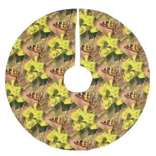 Painted Lady Butterfly on Myrtle Spurge Brushed Polyester Tree Skirt