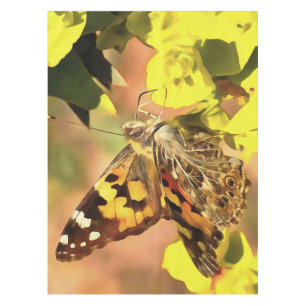 Painted Lady Butterfly on Myrtle Spurge Tablecloth