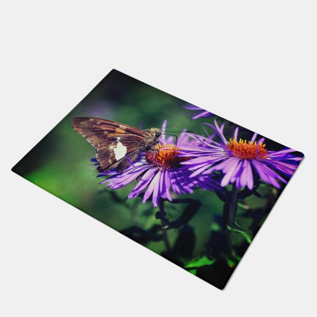 Painted Lady Butterfly On Wild Aster Flower    Doormat (Angled)