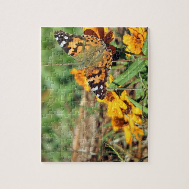 Painted Lady Butterfly on Zinnia Jigsaw Puzzle (Vertical)