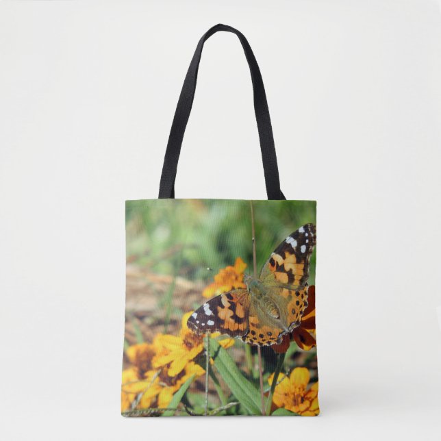 Painted Lady Butterfly on Zinnia Tote Bag (Front)