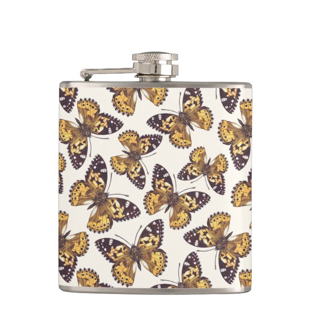 Painted lady butterfly pattern hip flask (Front)