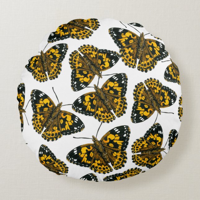 Painted lady butterfly pattern round cushion (Front)