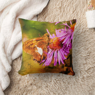 Painted Lady Butterfly Wild Aster Flower Abstract Cushion