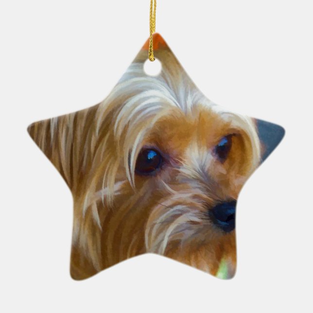 Painted Lady Yorkshire Terrier Ceramic Tree Decoration (Front)