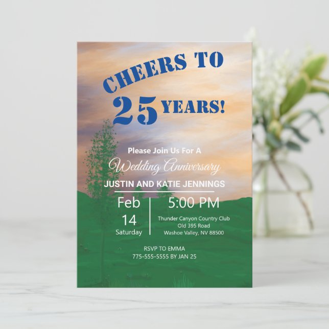 Painted Landscape Anniversary Invitation (Standing Front)