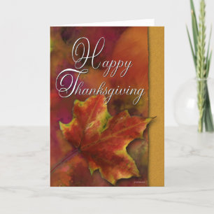 Painted leaf on Gold-Thanksgiving Holiday Card