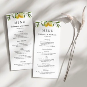 Painted lemons greenery foliage wedding menu
