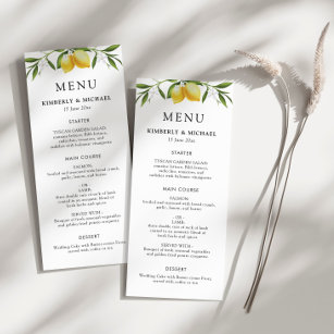 Painted lemons greenery foliage wedding menu