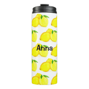 Painted Lemons Yellow Fruit Pattern Watercolor Thermal Tumbler
