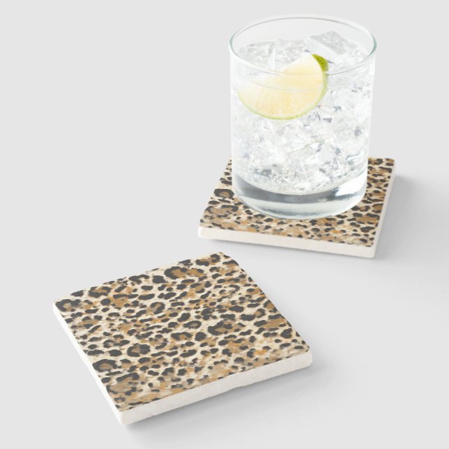 Painted Leopard Stone Coaster (Side)