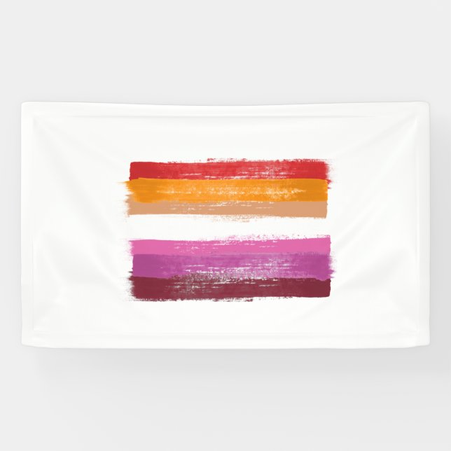 PAINTED LESBIAN PRIDE FLAG SUNSET STRIPES BANNER (Horizontal)