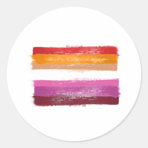 PAINTED LESBIAN PRIDE FLAG SUNSET STRIPES CLASSIC ROUND STICKER
